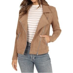 KIRUNDO Soft Faux Suede Camel Cropped Trendy Moto Jacket Blazer 2024 Fall MEDIUM